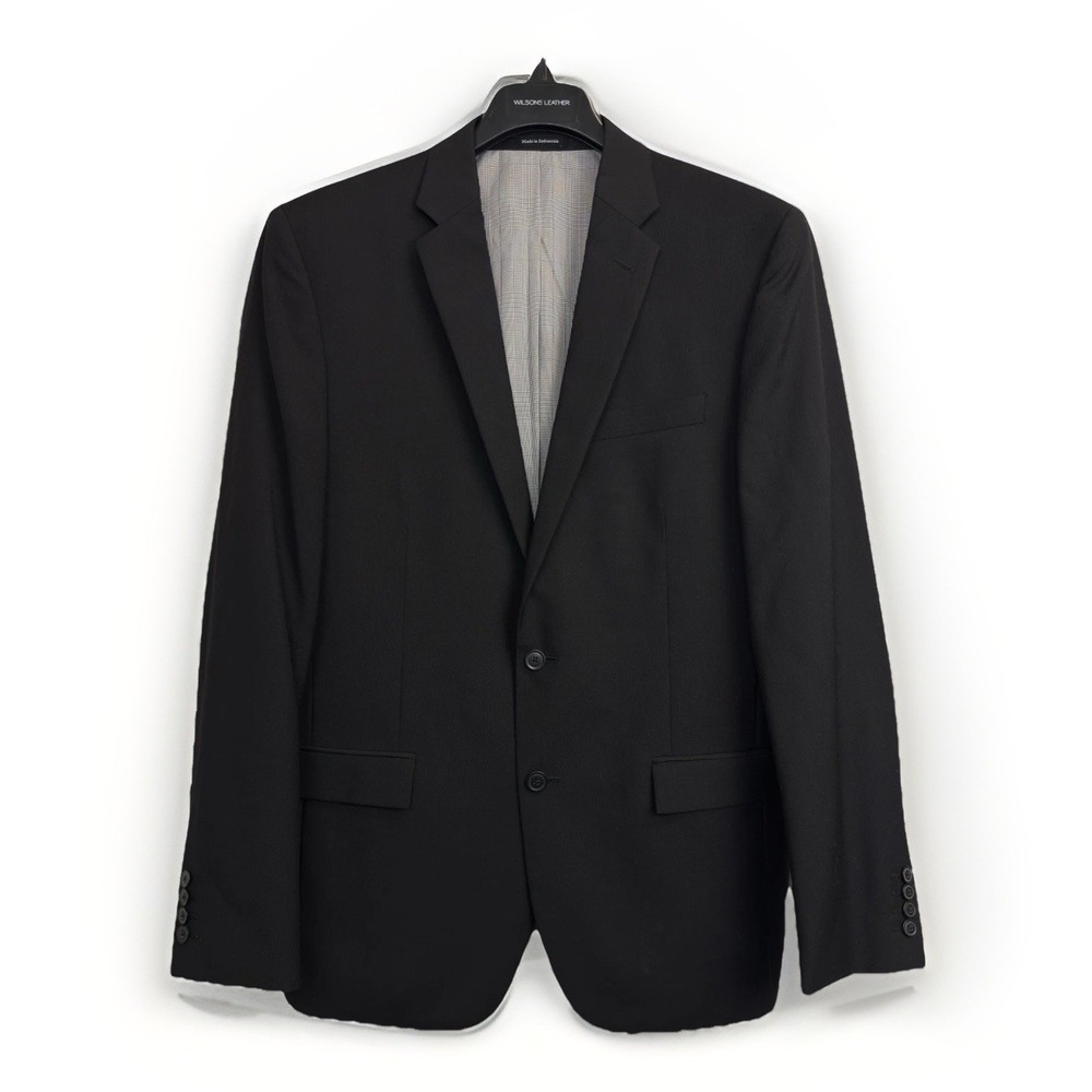 Egara Mens‎ 42L Black 100% Wool Blazer Slim Fit Classic Suit Jacket Sport Coat
